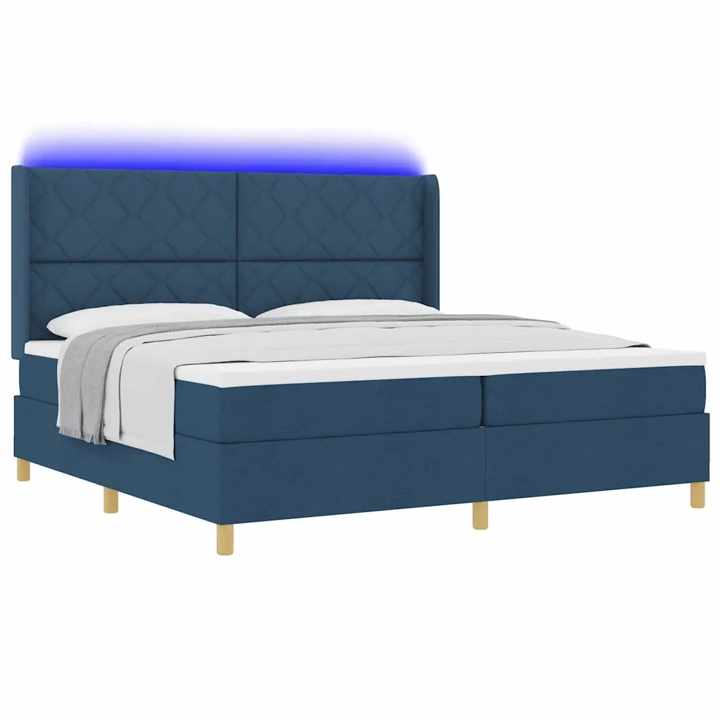 Letto a molle con materasso con led Blu 200 x 200 cm Tessuto