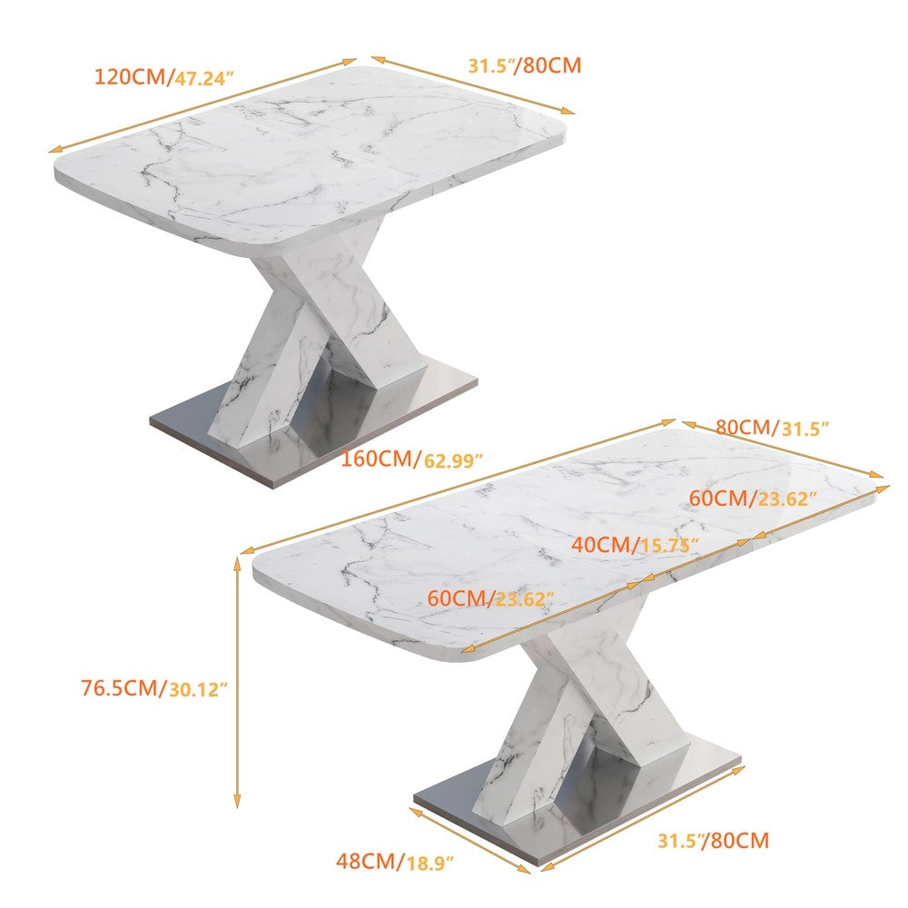 Tavolo da Pranzo Allungabile con Piano Effetto Marmo ¨C Xylo ¨C Rettangolare, MDF, 120-160 cm