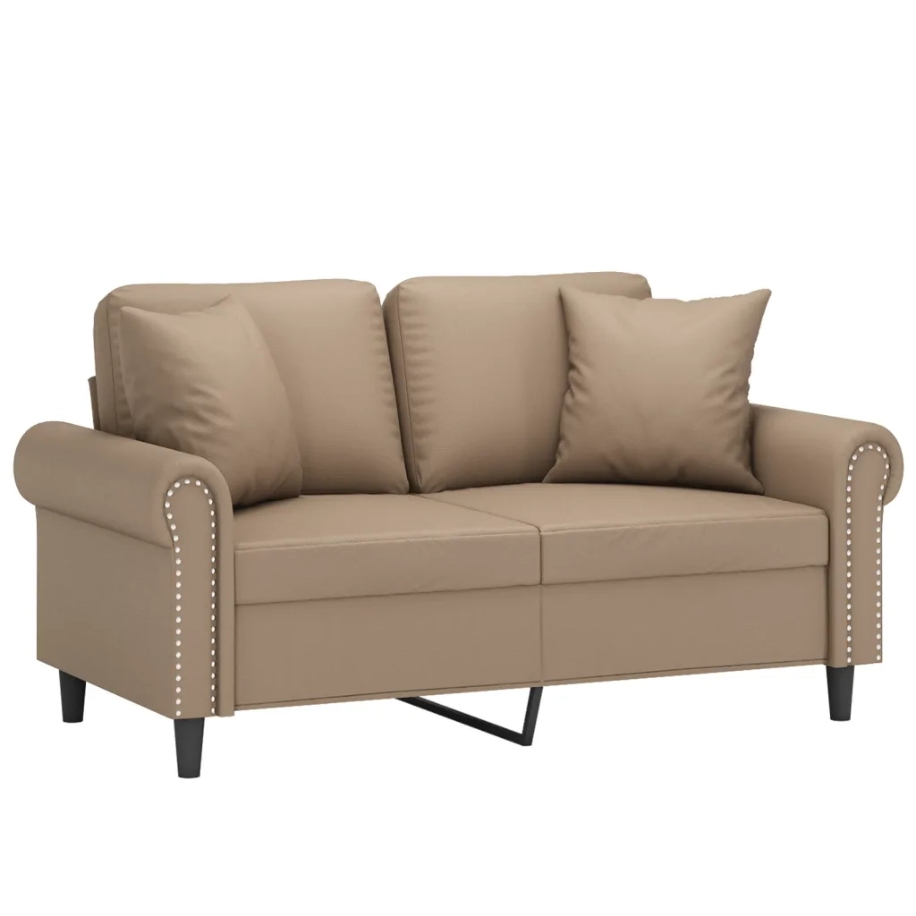Divano | Divano da soggiorno | Sofa a 2 Posti con Cuscini Cappuccino 120 cm in Similpelle