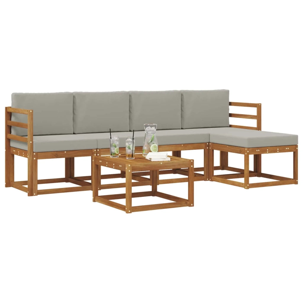 Set di divani da esterno 6 pcs Grigio Naturale e Chiaro