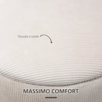 Set di 2 Pouf Contenitore Salvaspazio Rotondi e Imbottiti in Velluto a Coste, Bianco