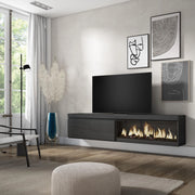 Mobile TV Soggiorno, 208x35x45cm, Per TV fino a 80", Camino elettrico XXL, da appendere, Nero RF3263