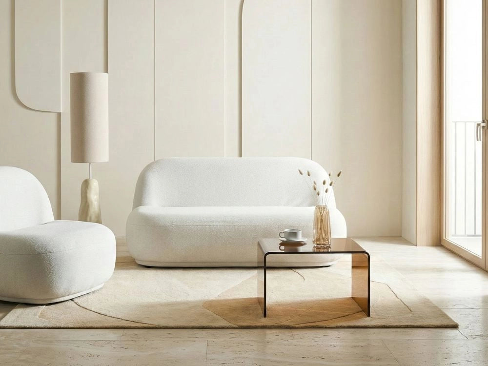 Divano a 2 posti in tessuto Loveseat Schienale basso stile Moderno Minimalista Bianco sporco