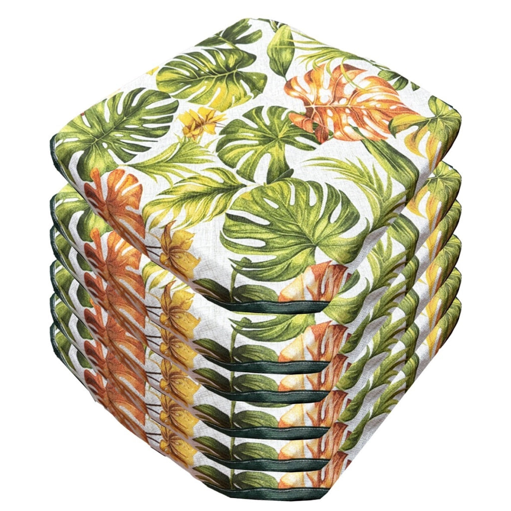 Set 6 Cuscini Sedia Cotone Foglie Palma Tropicali Multicolore Coprisedie Universali Lavabili