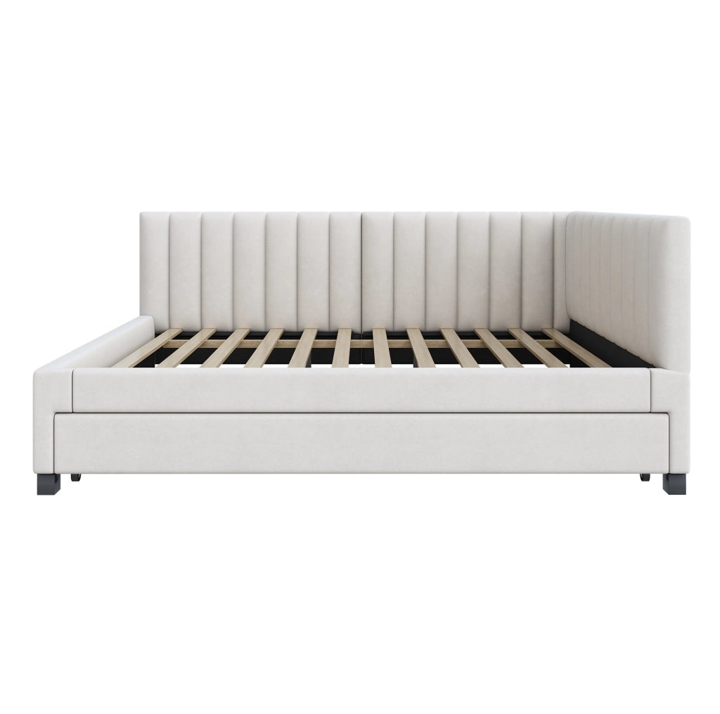 Letto imbottito con letto estraibile 140x200 cm in velluto beige