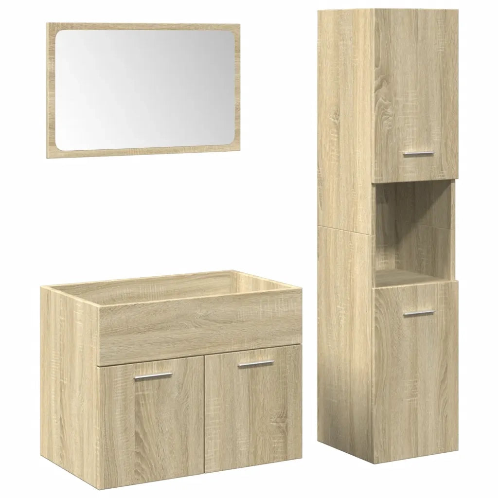 Set Mobili da Bagno 3 pz Rovere Sonoma in Legno Multistrato 3324993