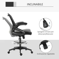 Sedia da Ufficio Traspirante ad Altezza Regolabile con Braccioli Ribaltabili, 64x60x106-126 cm, Nera
