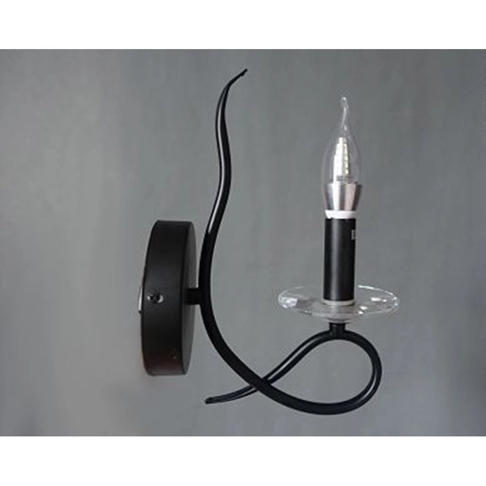 Trade Shop - Applique Lampada Da Parete A Candela E14 A Spirale Singola Nero Design Elegante 00521 -