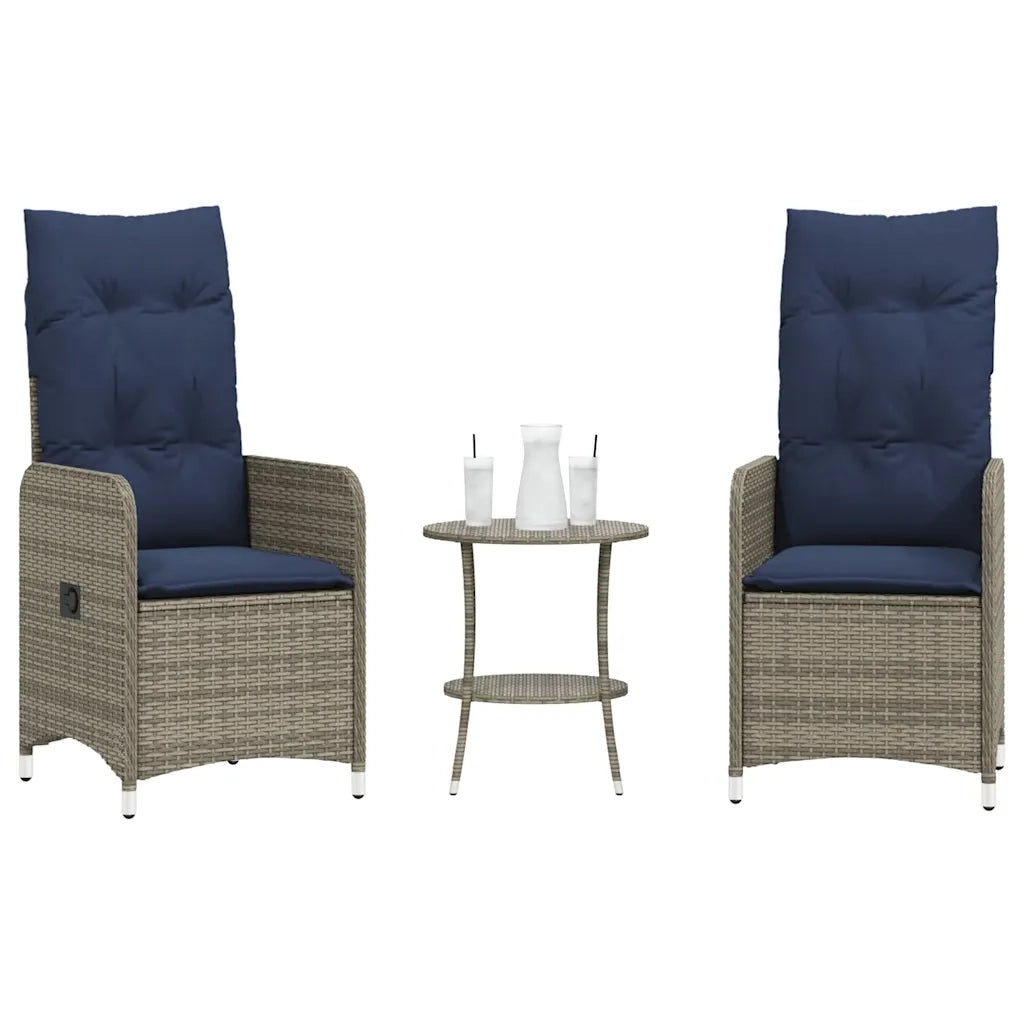 vidaXL Sedie da giardino reclinabili 2 pz con tavolo grigio in polyrattan