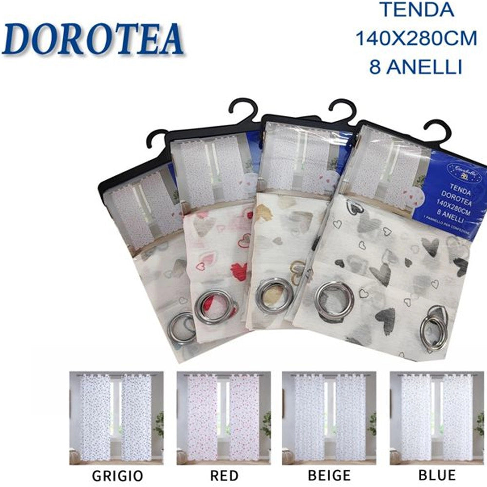 Trade Shop - Tenda Dorotea Cuori Pannello Singolo 8 Borchie Porta Finestra Bastone 140x280 Cm -