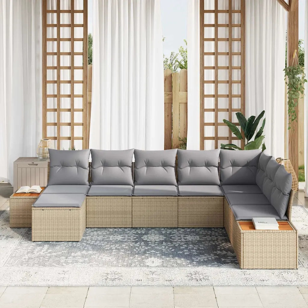 Set Divano da Giardino 9 pcs Beige e Grigio Chiaro Polyrattan