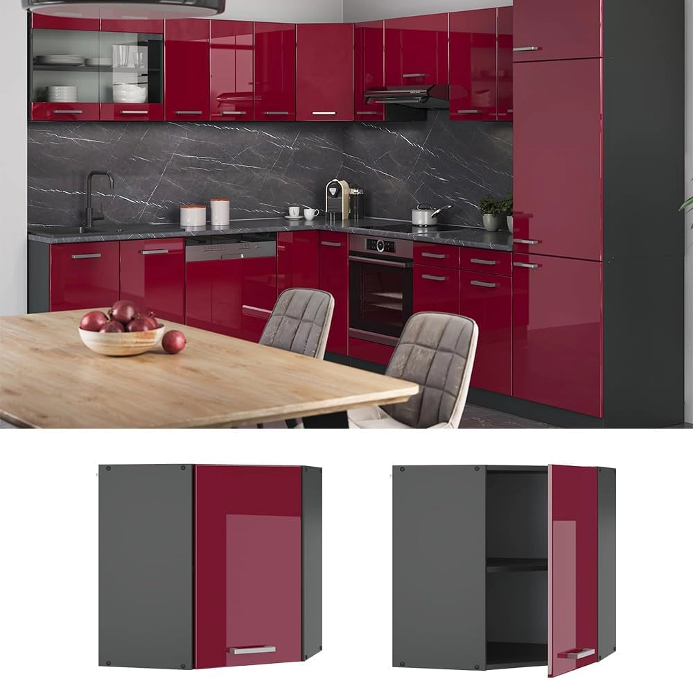 Mobile angolare da cucina R-Line, Rosso lucido, 57 cm, per la libera combinazione all'interno di sistemi cucina modulari