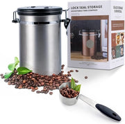 Contenitore aereostatico per caffè, 1,8 L, contenitore per capsule di caffè in acciaio inossidabile, bollitori a vuoto con valvola CO2 e indicatore di data nel coperchio, impermeabile all'aroma con cucchiaio per caffè in polvere.