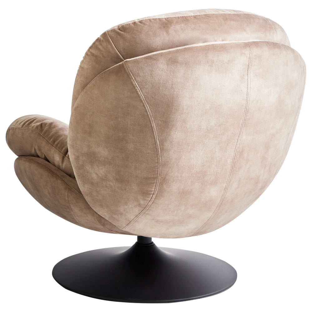 Poltrona girevole in velluto con sedile imbottito beige stile vintage