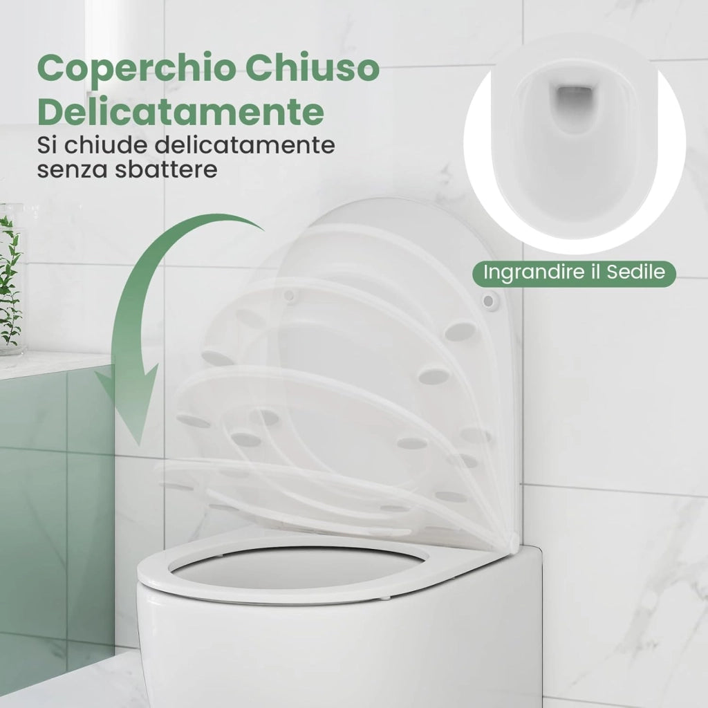 Sanitari Bagno a Muro, Sanitari Bagno Sospeso con Sistema di Doppio Scarico, Meccanismo di Chiusura Ammortizzata e Accessori di Montaggio, Facile da Pulire