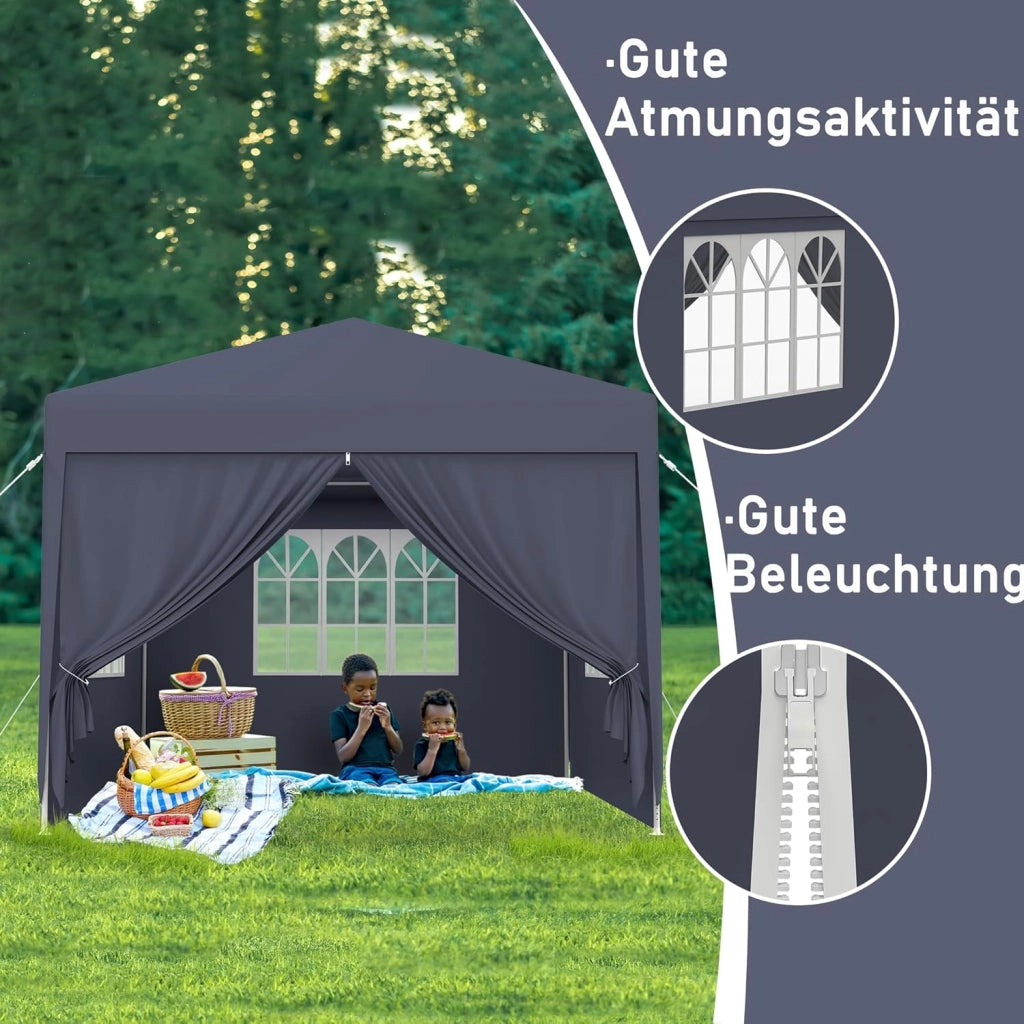 Gazebo Esterno Resistente da Giardino 3 x 6 m con Pannelli Laterali e Finestre in Poliestere Gazebi Tendone per Feste Protezione UV Impermeabile Tenda per Esterni, Antracite