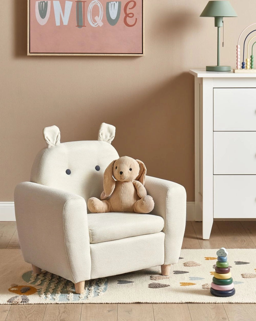 Sedia bianco sporco rivestita in lino con braccioli per bambini Design moderno