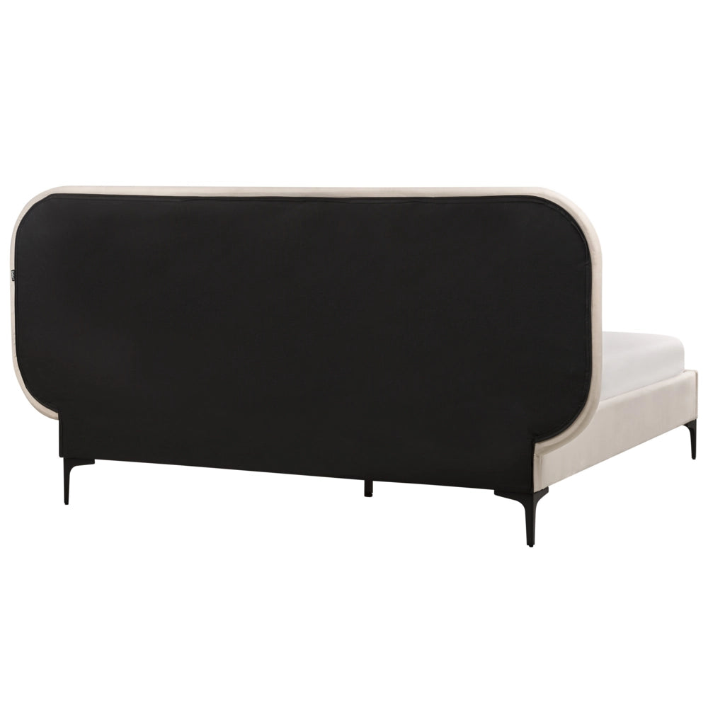 Letto matrimoniale EU Beige Chiaro Velvet 180 x 200 cm Imbottito Telaio Poggiatesta