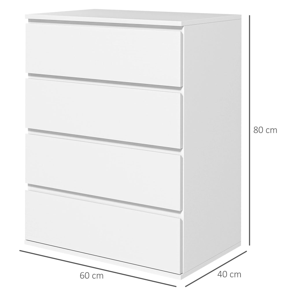 EasyComfort Cassettiera 4 Cassetti in Truciolato con Guide in Metallo e Maniglie Scanalate, 60x40x80 cm, Bianco