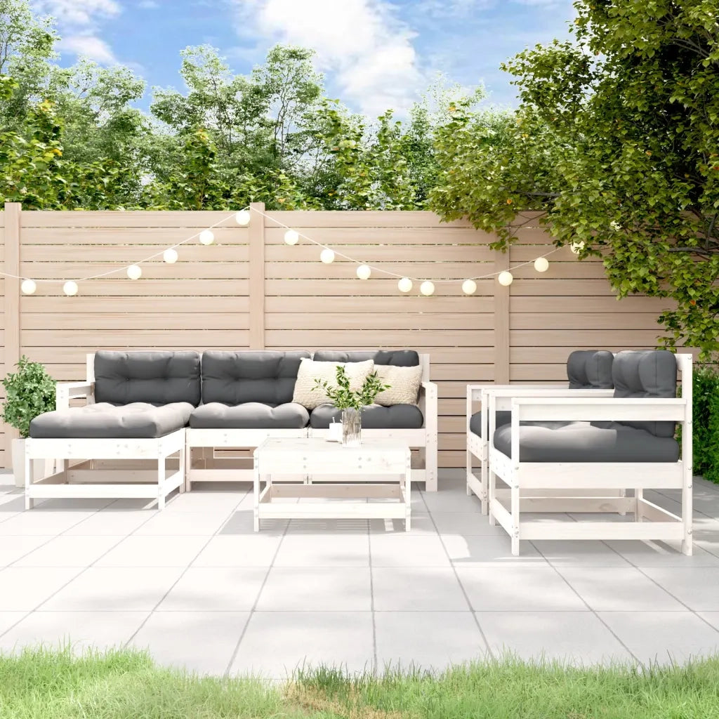 Set Salotto da Giardino 7 pz Bianco in Legno Massello di Pinocod mxl 69977