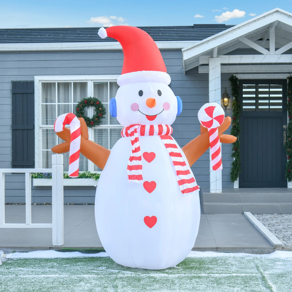 Pupazzo di Neve Gonfiabile 240cm, Decorazione Natalizia per Esterno con Luci a LED in Poliestere Impermeabile IP44