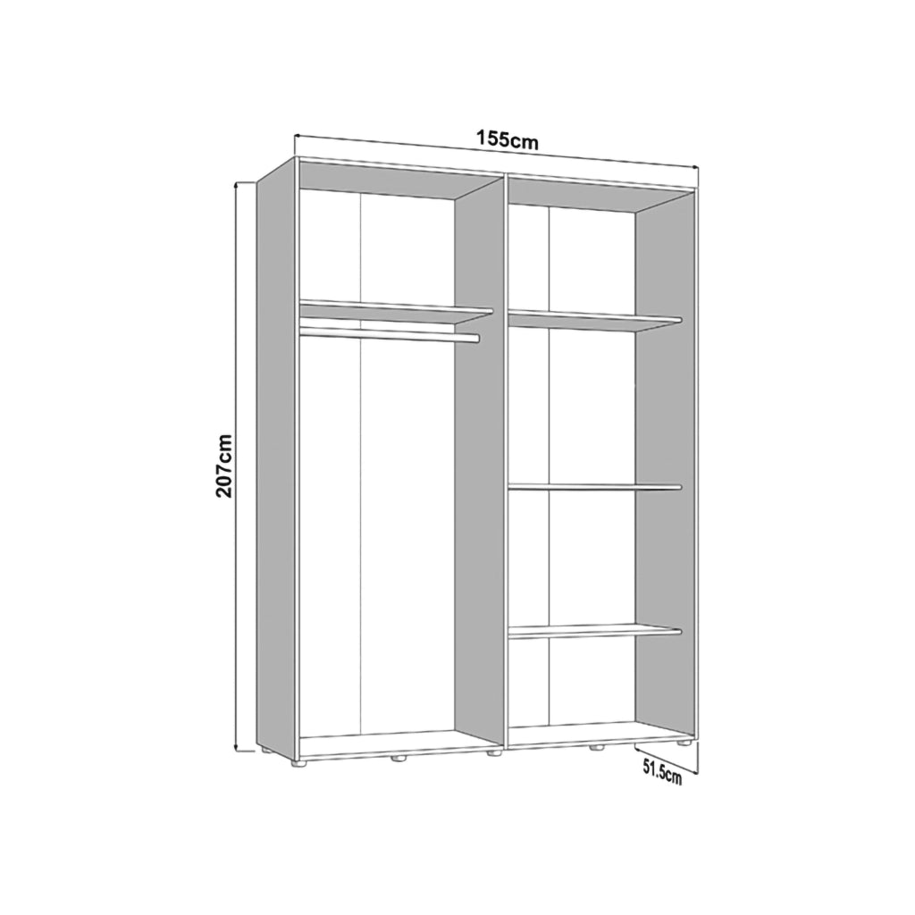 Armadio Camera da Letto Ifrane, Guardaroba Grande Appendiabiti, 155x208h cm Bianco Opaco