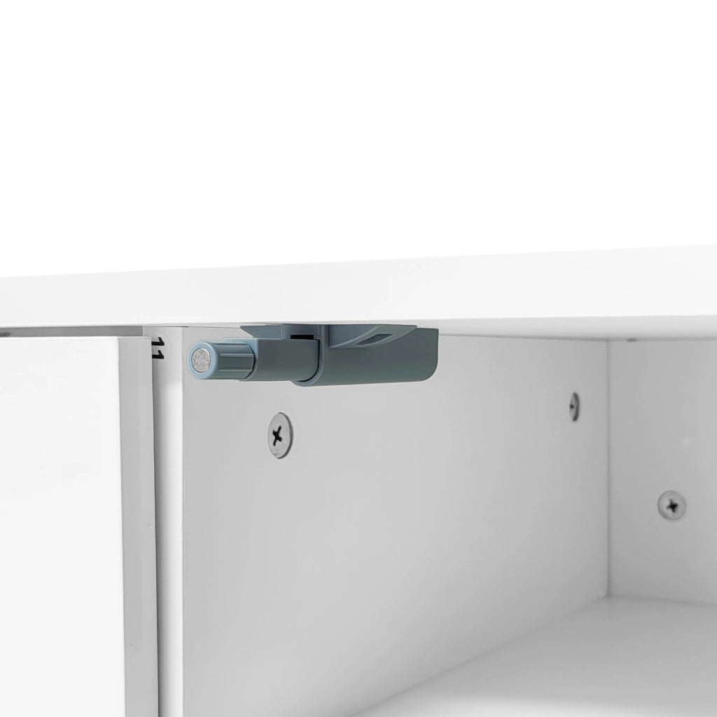 Mobile TV moderno bianco lucido 160x39x45 cm con LED, 2 ante, 1 cassetto, vano aperto, per TV fino a 70 pollici