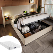 Letto contenitore 160x200 cm beige con USB e luce da lettura