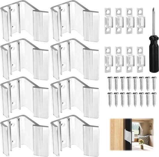Set di Bloccaggi per Porte Scorrevoli Universali da 8 pezzi in Materiale PVC - Accessorio RV Utile per Viaggi e Campeggio - Translucido