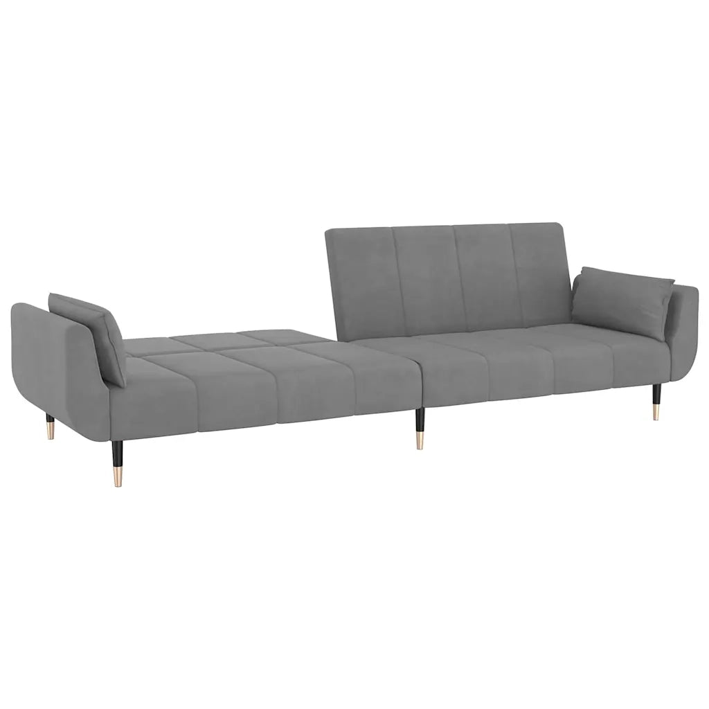 Divano Letto a 2 Posti con 2 Cuscini Grigio Chiaro in Velluto 337582