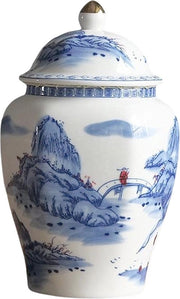 Tazza da Tè in Ceramica Blu Bianco Porcellana con Coperchio per Sala da Pranzo e Ufficio
