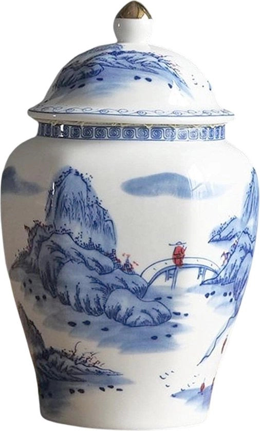 Tazza da Tè in Ceramica Blu Bianco Porcellana con Coperchio per Sala da Pranzo e Ufficio