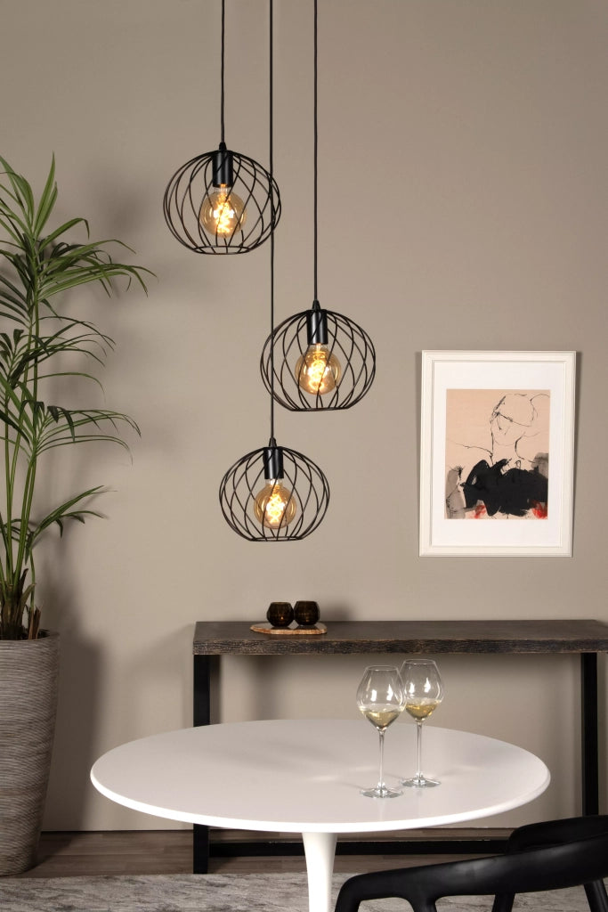 Lampada a sospensione Lucide Danza metallo nera 3xE27 Ø50