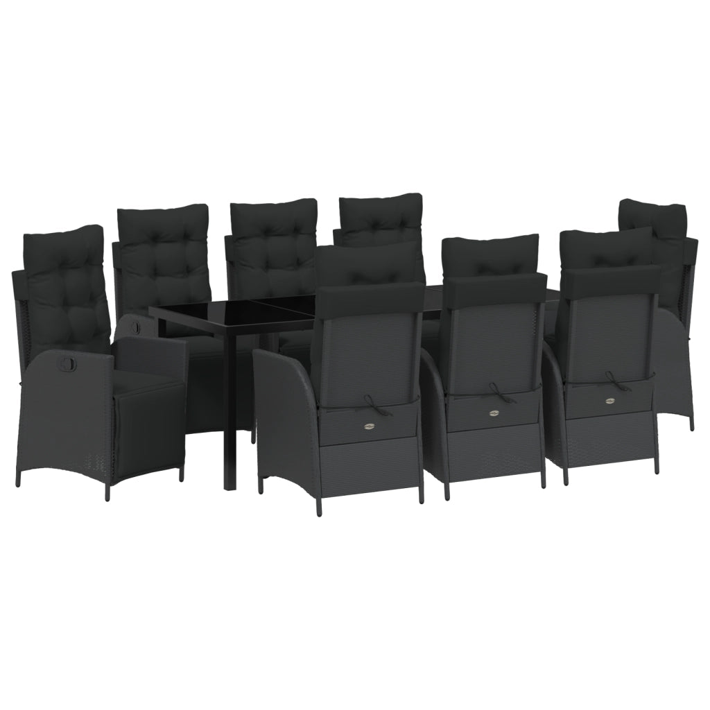Set da Pranzo da Giardino 9 Pezzi Nero Polyrattan
