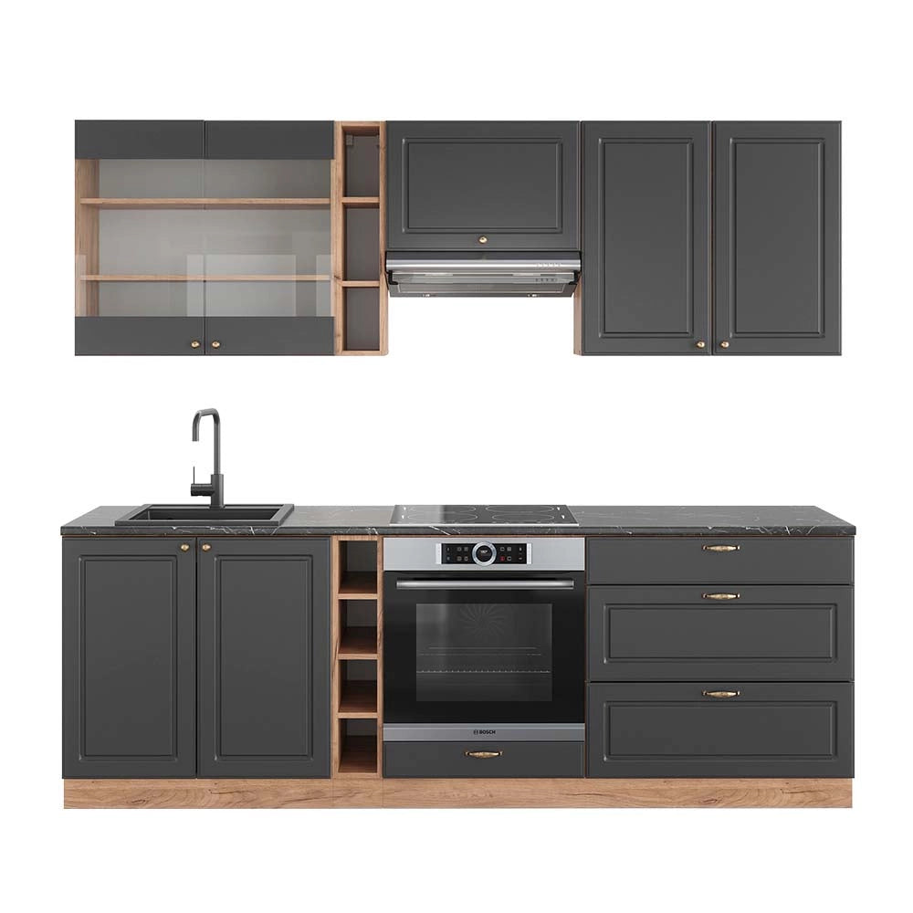 Cucina componibile Fame-Line Antracite rustico/Rovere dorato 235 cm, PL Antracite Vicco