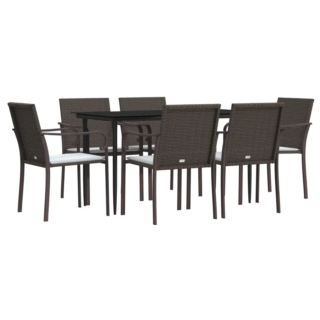 Set Pranzo da Giardino 7 pz con Cuscini in Polyrattan e Acciaio
