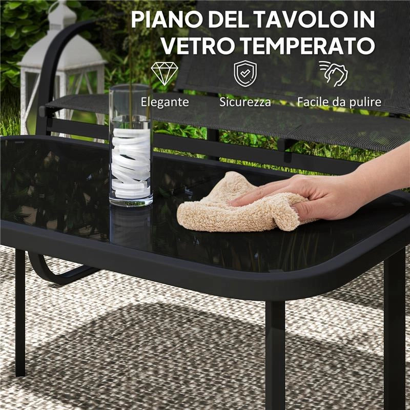 SET DA GIARDINO CON 2 DIVANI 2 POSTI 2 POLTRONE E UN TAVOLINO DA CAFFÉ CON PIANO IN VETRO NERO