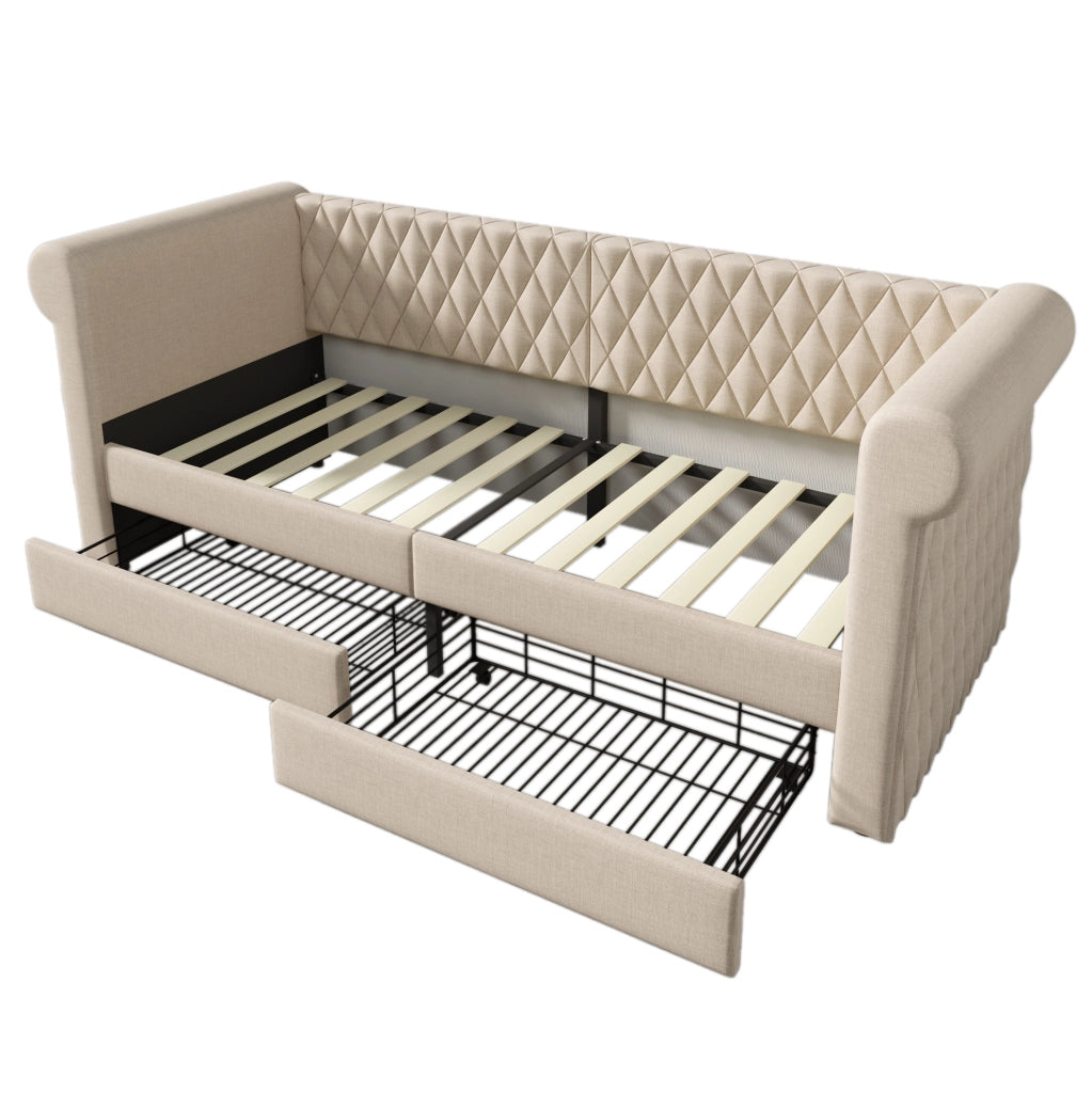 Divano letto vintage 90x200 cm con 2 cassetti e struttura resistente
