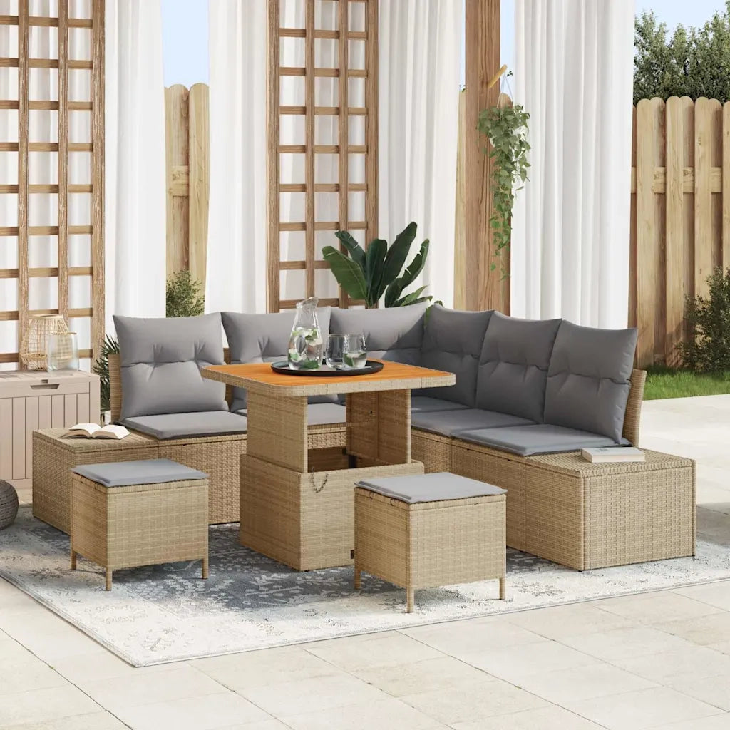 Set Divano da Giardino con cuscino 8 pcs Beige Poly Rattan 3364732