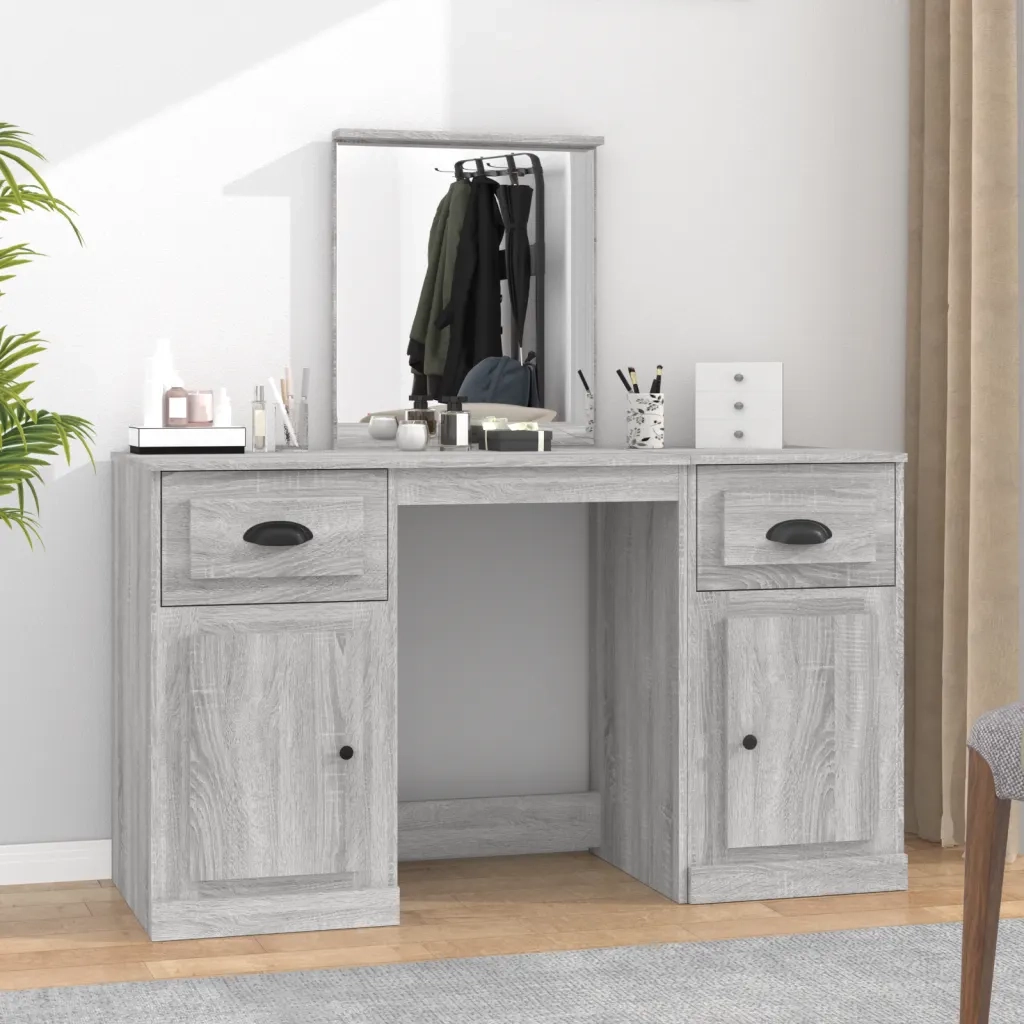 Toeletta | Tavolo da Trucco con Specchio Grigio Sonoma 130x50x132,5 cm