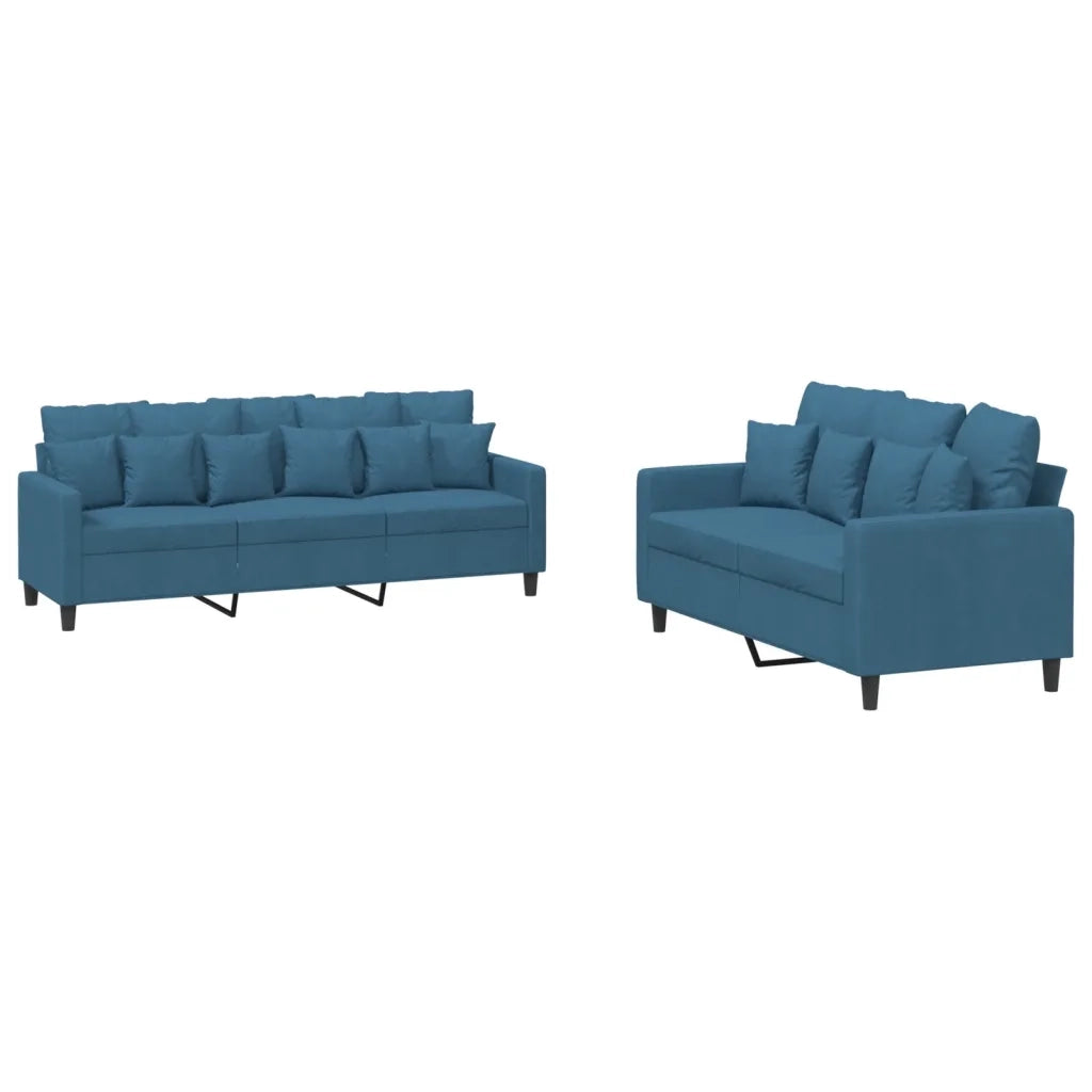 Set di Divani 2 pz con Cuscini Blu in Velluto 3201729