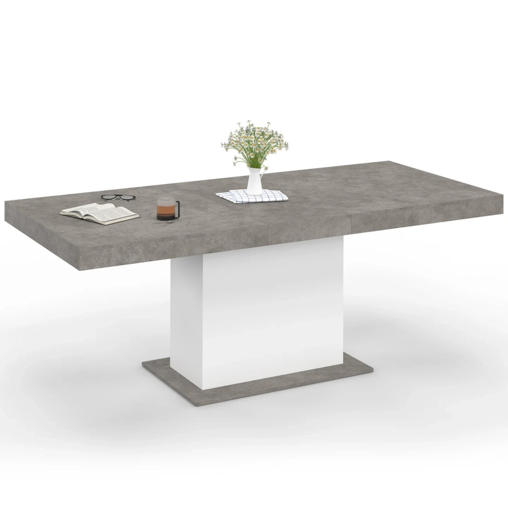 IDMarket - Tavolo da pranzo rettangolare allungabile EDEN 6-10 persone in cemento e bianco 160-200 cm