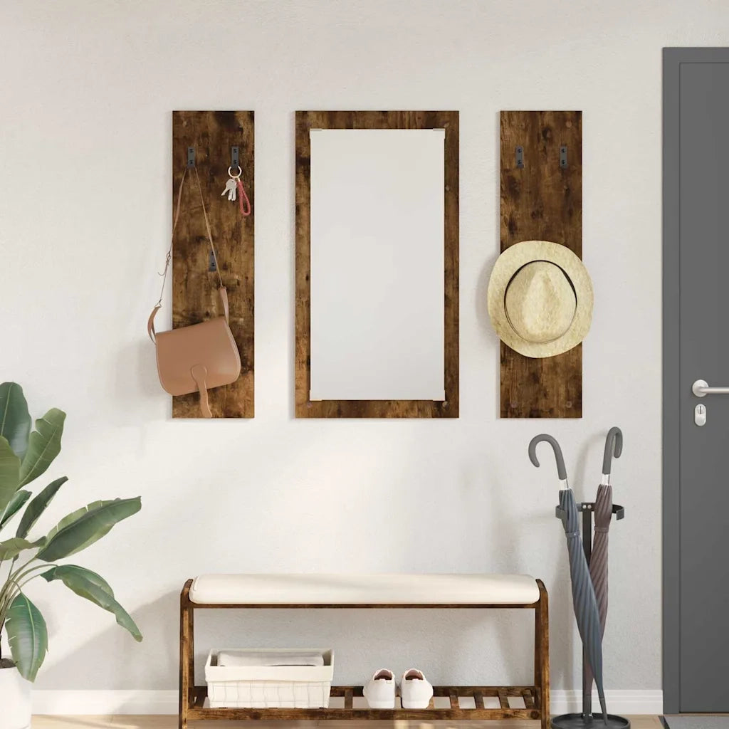 Appendiabiti a muro con specchio Rovere fumé 96 x 1,5 x 90 cm 874535