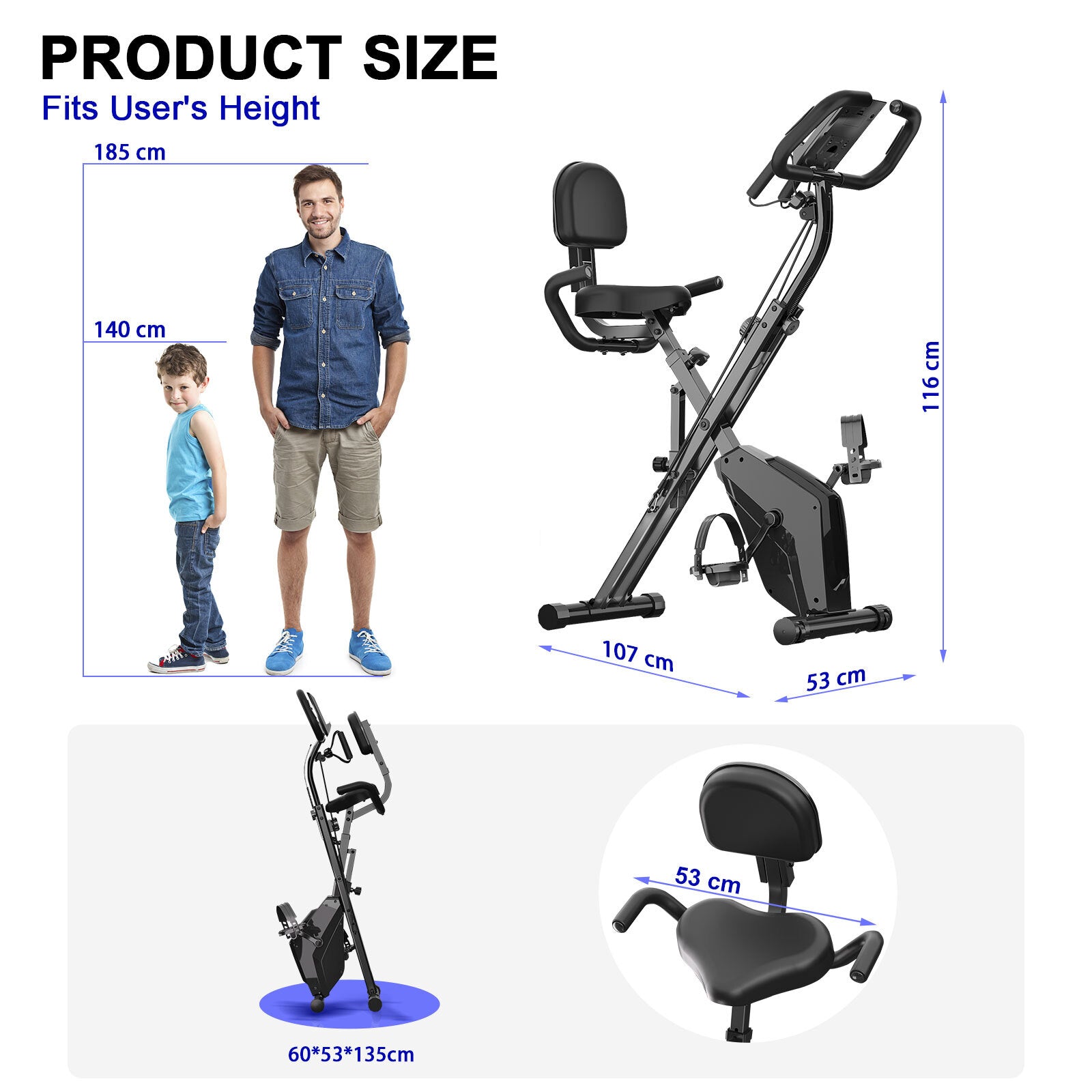 Cyclette pieghevole per la casa - RATTANTREE - Portante 150 kg, portata con resistenza magnetica regolabile e display LCD fitness bike con sensori a pulsazioni manuali - Nero