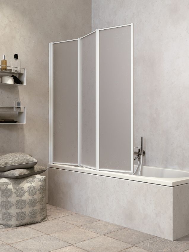 Box Sopravasca con ante pieghevoli in acrilico e telaio bianco - Pieghevole 3 Ante Misura: 180-181 x H 140 cm