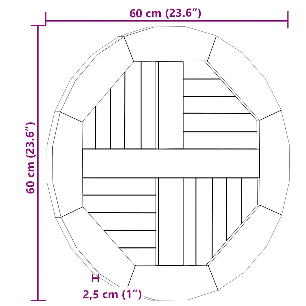 Piano Tavolo | Superficie Tavolo | Piano Scrivania in Legno Massello di Teak Rotondo 2,5 cm 60 cm
