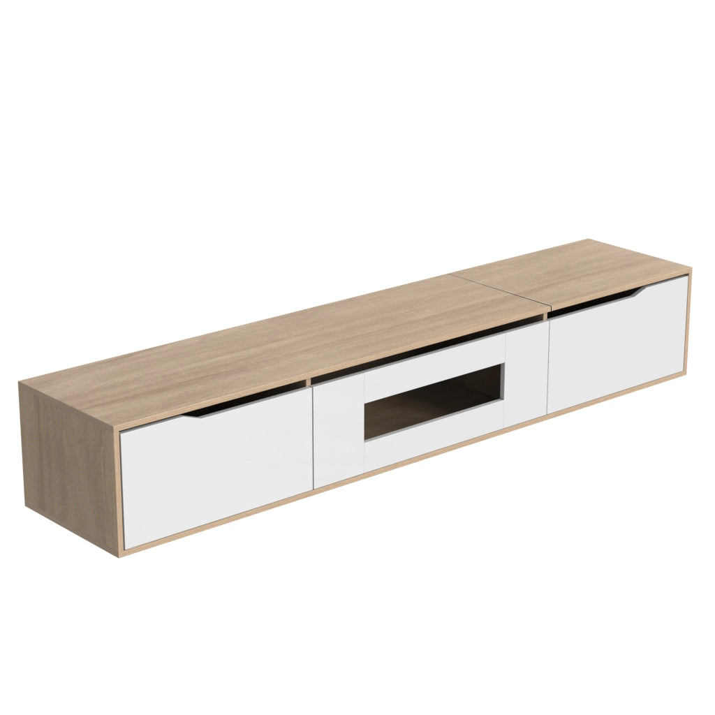 Mobile TV lussuoso - Zephmum - Lucido, bianco, legno, LED a cambio colore
