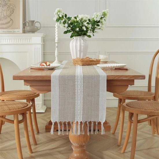 Tavolo da pranzo in tessuto con spazzole - tovaglia rustica - stile bohemiano tavolo da pranzo in tessuto con spazzole - decorazione da tavolo per feste, matrimoni, ristoranti (33x183cm)
