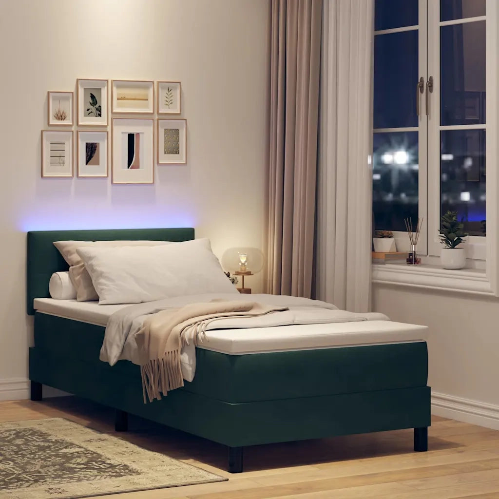 Letto a Sorgente LED con led Verde Scuro 90 x 190 cm Velluto