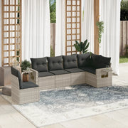 Set Divano da Giardino 6pz con Cuscini Grigio Chiaro Polyrattan